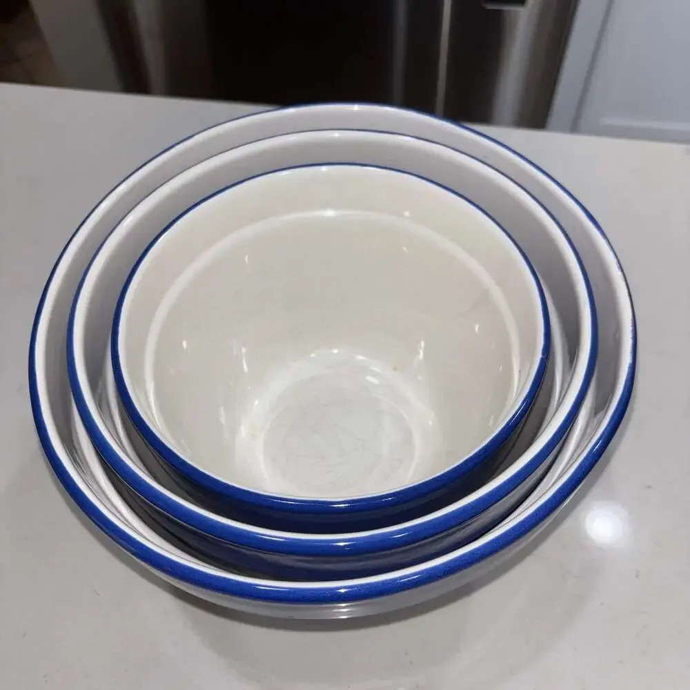 Vintage Dansk Blue and White Striped Nesting Mixing Bowl Set, 3-Piece